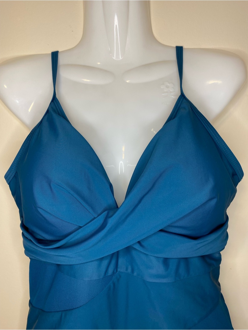 One Piece Swimsuit with Mesh Accents in Teal Blue - Picture 2 of 8